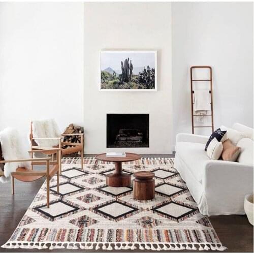 Retro Morocco Carpets Ethnic Turkey Carpet For Living Room Bedroom Soft Non-Slip Area Tassel Carpet Rugs Nordic Rugs Sofa Floor