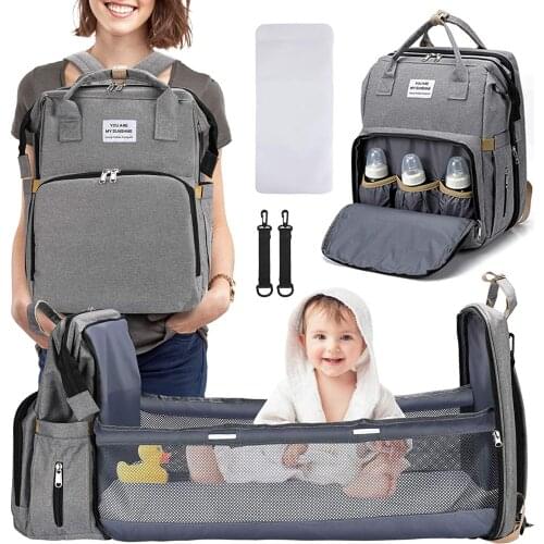 Diaper Bag Backpack with Changing Station Nappy Bag Crib Travel Foldable Baby Bed Bag Include Insulated Pocket Large Capacity