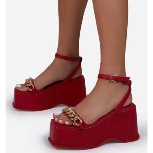 New Summer 2021 Wedges Sandals Fashion Open Toe Platform Heel Sandals for Ladies Chain Comfort Female Outdoor Footwear Plus Size