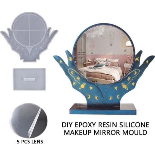 Silicone Mould Set with 5pcs Mirrors Resin Decorative DIY Craft Two-hand Makeup Mirror Mold Epoxy Resin Molds for Jewelry