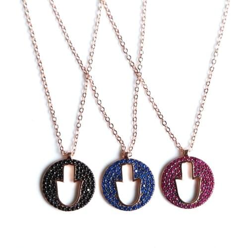 Blue cz Hamsa Hand Necklaces & Pendants For Women Fashion rose gold Color Cubic Zirconia Turkey Jewelry