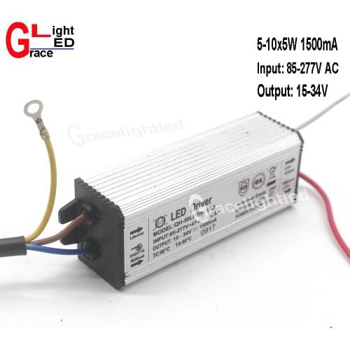 1pcs 50W LED Driver 1500mA DC15-34V 5-10x5W Waterproof IP67 Constant Current Aluminum High Power LED Power Supply