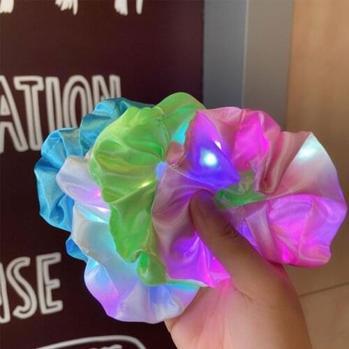 LED Light Luminous Colorful Scrunchies Headband Hair Accessories Creative Girl Highly Elastic Large Intestine Loop Hair Rope