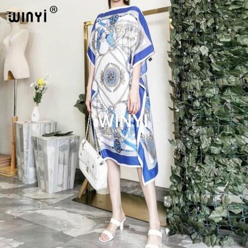 Thailand Summer Bohemian Printed beach sexy lady Knee kaftan dress comfortable silk kaftan short dress
