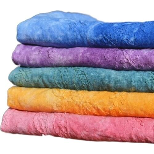 Width 53'' High Grade Summer Thin Tie Dyed Embroidered Cotton Linen Fabric By The Half Yard For Cheongsam Skirt Shirt Material
