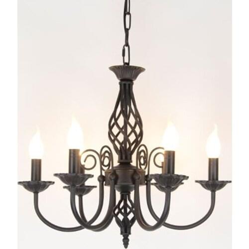 Vintage Wrought Iron Chandelier E14 Candle Light Lamp Black White Metal Lighting Fixture