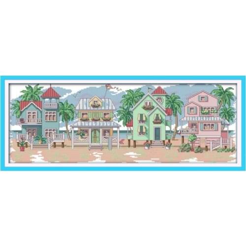 Joy Sunday Embroidery Cross Stitch Landscape Pictures Seaside villages 11 14CT Counted Cross Stitch DIY Handmade Embroidery Kits