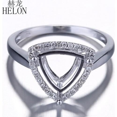 HELON Sterling Silver 925 Women Fine Jewelry Natural Diamond Engagement Wedding Semi Mount Ring Setting Fit Trillion Cut 10x10mm