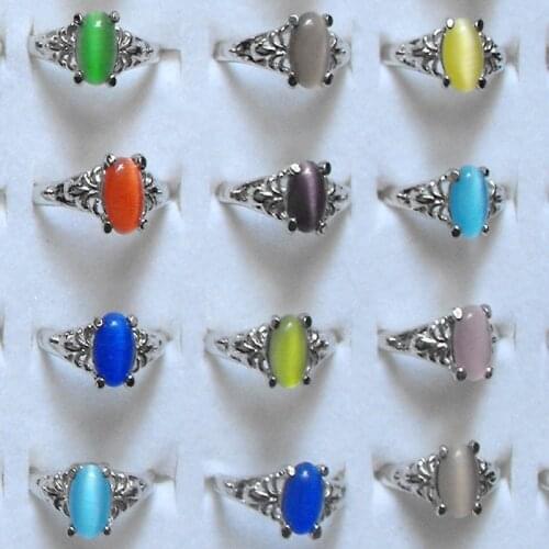10Pcs/Set Wholesale Jewelry Mix Sizes And Colors Ring Jewelry Retro Cat Eyes Opal Resin Rings for Women Lowest Price