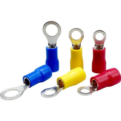 100Pcs/Set RV1 RV2 RV3 Insulated Blue Ring Terminals Wire Cable Electrical Crimp Connectors 16-14 AWG Kit M1.25/M2/M3.5