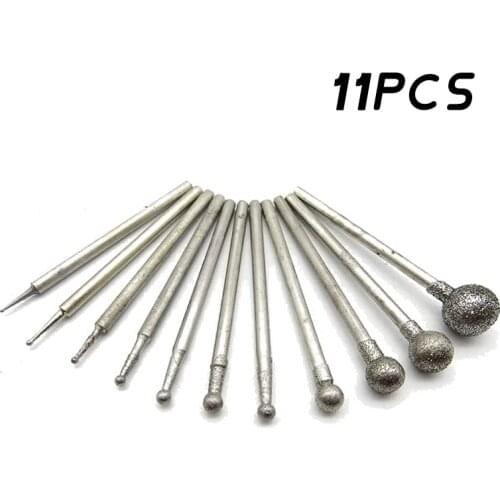 11pcs 2.35mm shank Round Ball Diamond Burrs bits Dremel Burr Rotary Tool Dental Engraving Etching Abrasive tool
