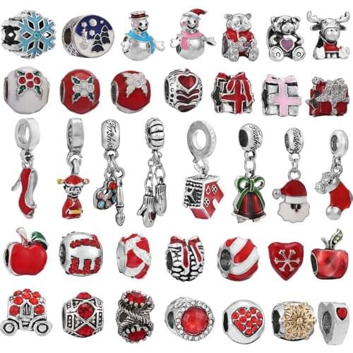 2Pcs 2021 Winter Snowman Santa Claus Charm Beads Pendant fit Original Brand Bracelet for Women DIY Christmas Jewelry Making Gift