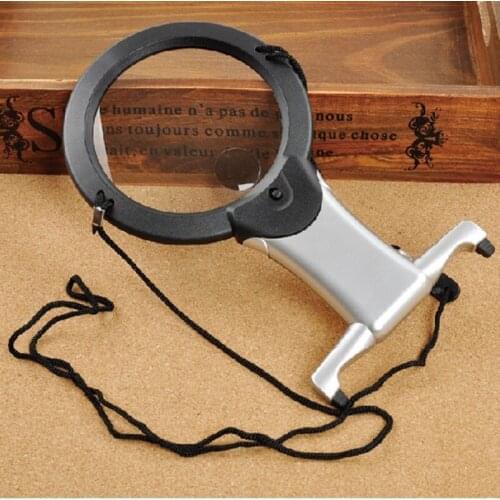 2 LED Lighting Magnifying Glass Hands Free Loupe Lighted 2.25X 5X Neck Hanging/Desktop Type Reading Magnifier