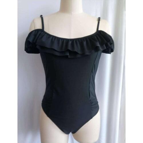 2018 Best Sale Lady Sexy Beach Swim Wear Bathing Suit Female Off Shoulder Swimwear Women Flouncing One Piece Swimsuit Black