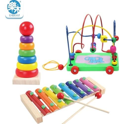 3 pieces set of Wooden baby Toys Beaded Around the bead Early childhood Educational toys baby development educational force toys