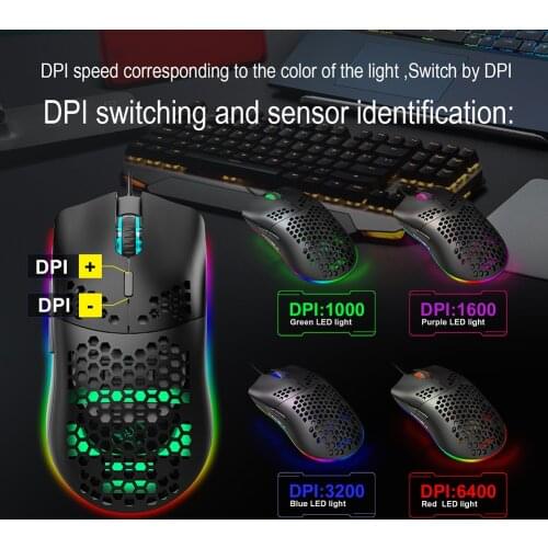 6 Button USB Computer Mouse Mice J900 RGB Lighting Mice 6400 DPI Ergonomic Gamer Dustproof Portable Carrying Decor