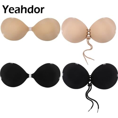 #A-B Womens Silicone Self Adhesive Push-Up Bra Breast Enhancers Pads Invisible Backless Strapless Drawstring Nipple Covers