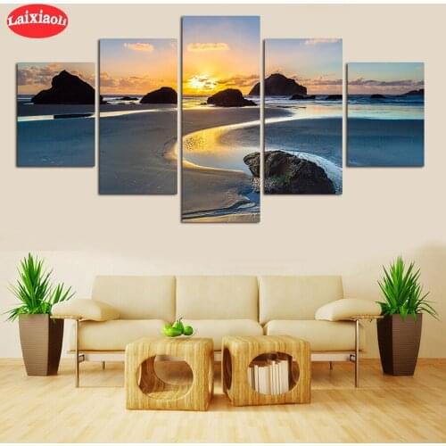 Diamond Painting Natural scenery, sunset beach Rhinestone 5D DIY Diamond Embroidery,Cross Stitch,diamond Mosaic Sale5 PCS