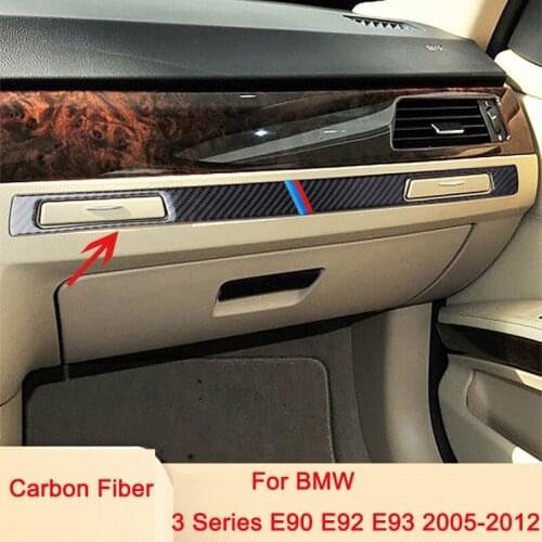 Car Carbon Fiber Copilot Water Cup Holder Panel Interior Decoration Strip Trim Fit For BMW 3 Series E90 E92 E93 2005-2012