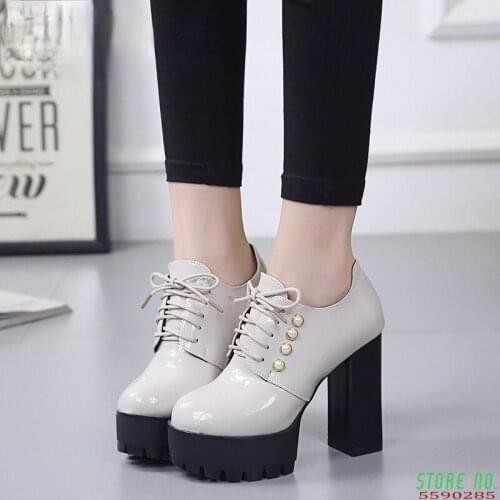 Super high heels patent leather ankle boots for women bead platform boots solid round toe black shoes woman botines mujer
