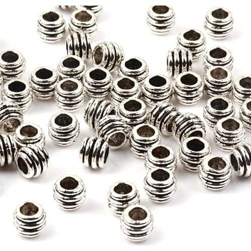 20PCS Circle-shaped 6x8mm Tibetan Silver Metal Spacer Charm Beads For DIY Jewelry Handmade Accessories