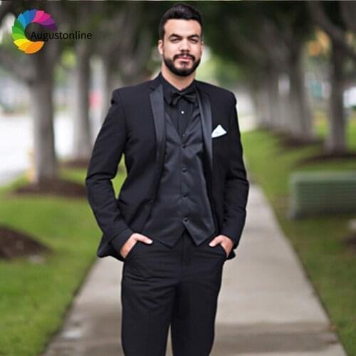 Black Slim Fit Wedding Suits Groom Wear Tuxedos 3 Pieces (Jacket+Pants+Vest) Bridegroom Men Suits Costume Homme Blazer Best Man