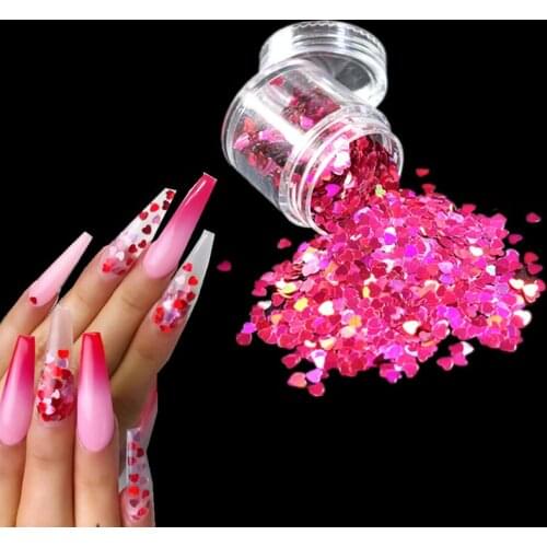 Valentines Day Holographic Sweet Love Heart Nail Sequins Laser Glitter Flakes Nail Art Decorations DIY Manicure Accessories