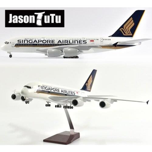 JASON TUTU 46cm Airplane Model Aircraft 1/160 Scale Diecast Resin Singapore Airlines Airbus A380 Light and Wheel Plane Gift