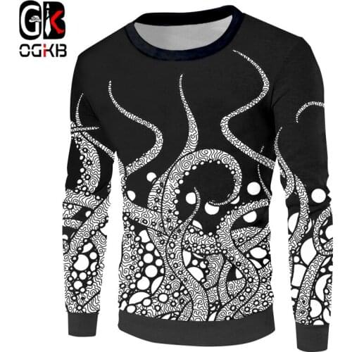 OGKB 2018 Fashion Women/Men Hoodies Casual Style Long Sweatshirts Printed Tentacle Octopus Sweats O-Neck Outwear Pullovers 5XL