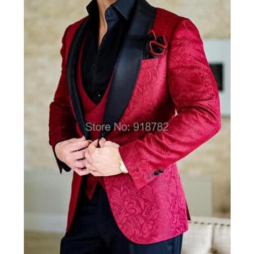 Groom Suit Wedding Suit 2018 New Arrival Design Custom Made Burgundy Double Breasted Vest 3 Pieces Tuxedo Suit Men Slim Fit