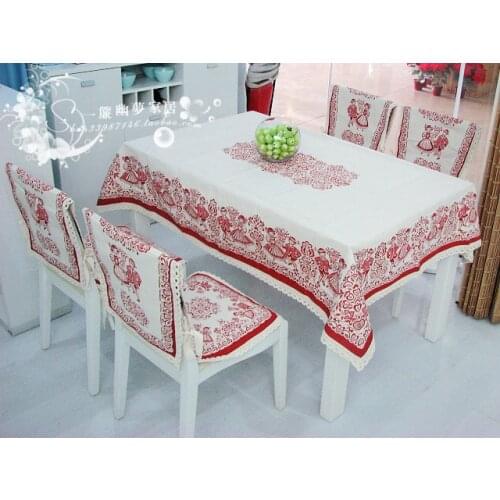 Red luxurious cotton and linen tablecloth rectangle 140x180cm chair cover cushion different sizes