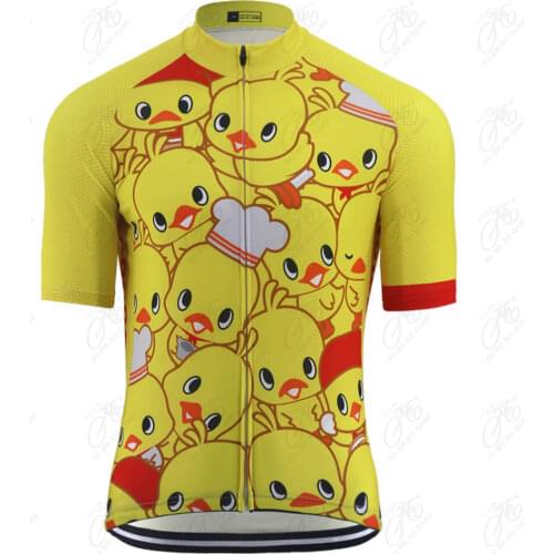 Summer Men Cartoon Funny Cycling Jersey Yellow Duck Bicycle Clothes Short Sleeve EUSKADI Road MTB Bike Shirts Maillot Ciclismo