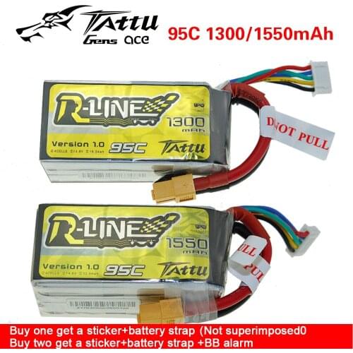 TATTU R-line V1.0 LiPo Battery 4S 1300mah 1550mah 14.8V 95C with XT60 Plug Strap BB Ring Li-Polymer Battery