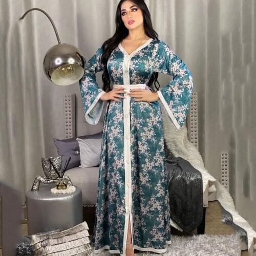 MD Eid Mubarak Muslim Women Abaya Dress Kimono Dubai Malaysia Turkish African Print Boubou Ladies Caftan Marocain Robe Djellaba