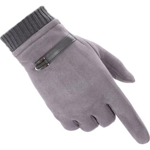 Mens Suede Leather Gloves Touch Screen Thermal Winter Windproof Gloves Warm Cycling Mittens Full Finger Black Driving Guantes