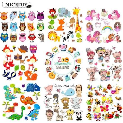Nicediy Cartoon Animal Patch Iron On Patches For Clothing Heat Transfer Vinyl Sticker Iron-On Transfers For Baby Applique Badge