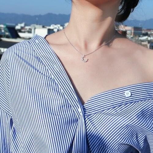 New Fashion 925 Silver Shine Diamond Moon Pendant Necklace AAA Zircon Irregular Crescent Temperament Women Jewelry Gift