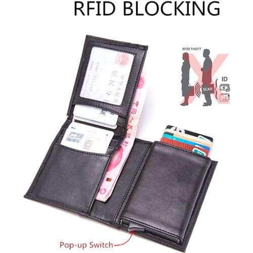2019 New Men Credit Card Holders Pop Up Automatic Business ID Card Case Fashion RFID Metal Card Holder Bank Card Wallets