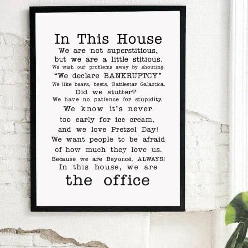 FAMILY FRIENDLY Version of The Office Quotes TV Poster the office tv show In this house Decor Wall Art Prints Funny Quote Poster