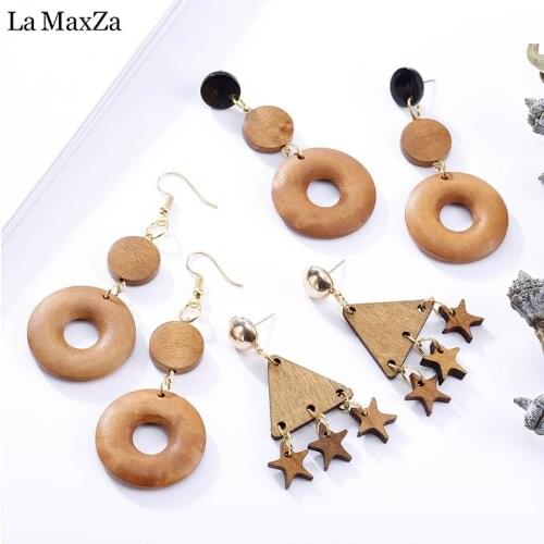 Natural Wood Earring Wooden Earrings For Women Ethnic Exaggerated Statement Round Circular Stud Earrings Girls Fashion Jewelry