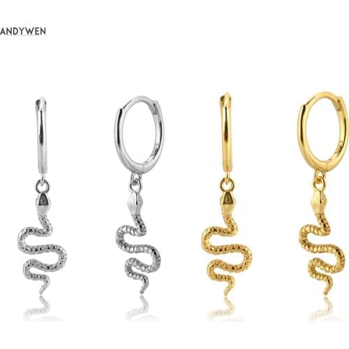 ANDYWEN 925 Sterling Silver Gold Small Snake Pendant Pendiente Drop Earring 2020 Crystal CZ Zircon Piercing Fine Jewelry