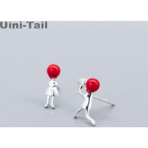 Uini-Tail hot new 925 sterling silver red ball proposal small person earrings Christmas earrings gift Korea marriage jewelry