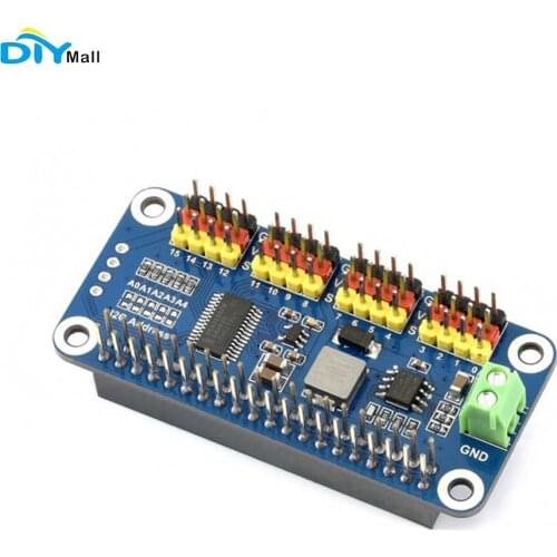 Waveshare Servo Driver HAT compatible with Raspberry Pi Zero/Zero W/Zero WH/2B/3B/3B+ 16-Channel 12-bit I2C Interface
