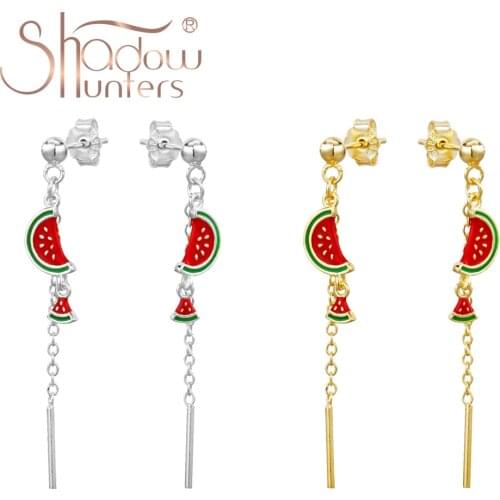 SHADOWHUNTERS Original 925 Sterling Silver Fruit Enamel Earrings Dangle Watermelon Chain Drop Earrings Women Jewelry Piercings