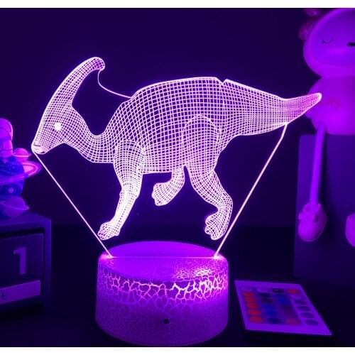 3D LED Dinosaur Nightlight For Kids Child Bedroom Decor Birthday Gifts Bedside Lamp Parasaurolophus Figure Room Decoration