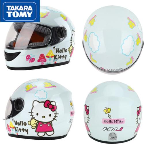 TAKARA TOMY Winter Fashion Cute Cartoon Hello Kitty Battery Motorcycle Electric Car Childrens Warm Helmet
