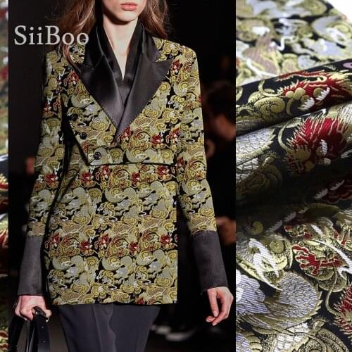 Siiboo traditional chinese dragon phenix patterned golden thread metallic brocade fabric luxurious royal style Tela sp6387