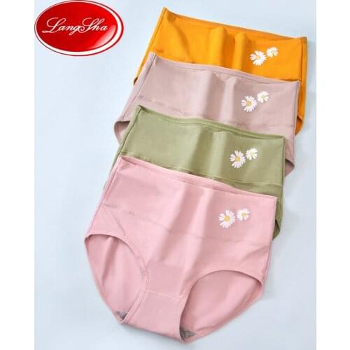 LANGSHA 4Pcs High Waist Panties Women Cotton Body Shaper Fashion Print Ladies Underwear Seamless Briefs Sexy Female Lingerie XXL