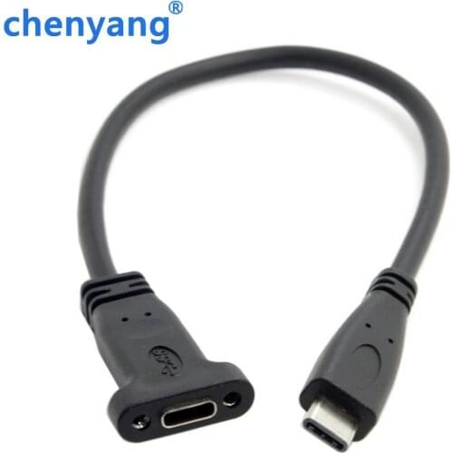 USB-C USB 3.1 Type C Male to Female Extension Data Cable with Panel Mount Screw Hole 20CM