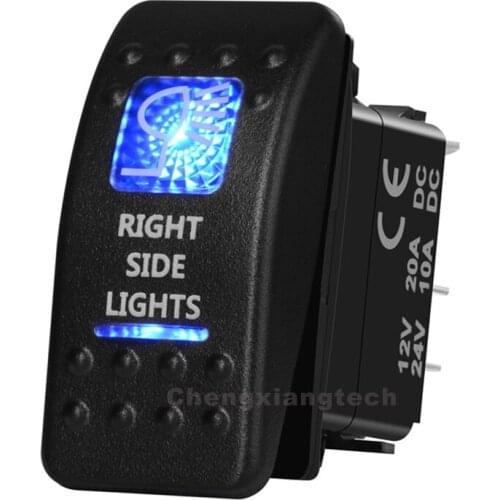 WATERPROOF IP66 Marine Grade Car Boat RV 12v/24v Blue Led 5 Pin on-off SPST RIGHT SIDE LIGHTS Rocker Switch
